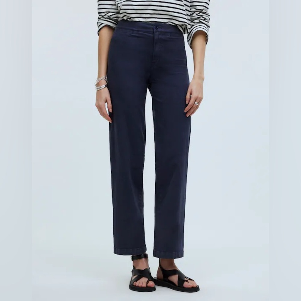 Wide-Leg Navy Cotton Pants - Women's